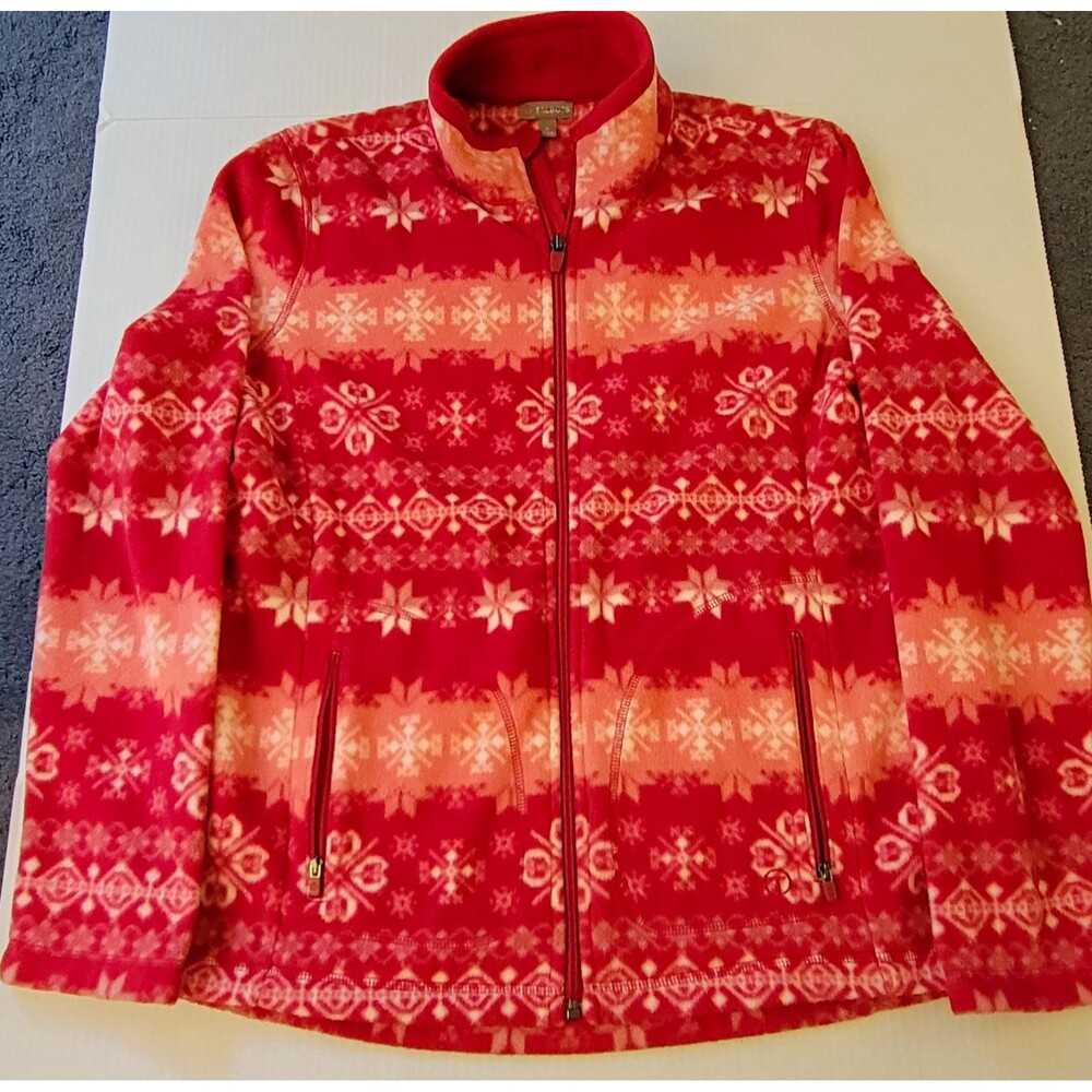 Talbots Women’s Fair Isle Full Zip Jacket w/ Zipped Pockets Red Pink S